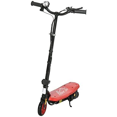 Electric Scooter : HOMCOM Folding Electric Scooter 120W E-Scooter with Three Mode LED Headlight, Warning Bell, Adjustable Height, 12km / h Maximum Speed, for Ages 7-14 Years - Red