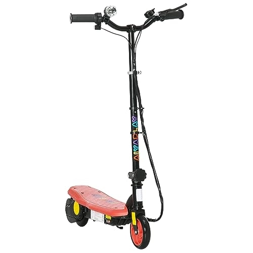Electric Scooter : HOMCOM IE Located Folding Electric Scooter, E-Scooter with LED Headlight, Warning Bell, Adjustable Height, 12km / h Max Speed, 120W, for Ages 7-14 Years, Red