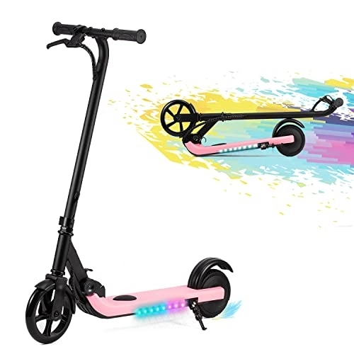 Electric Scooter : HST Electric Scooter for Children 4 to 12 Years, Motor 200W Scooter Kickscooter Folding up to 6 km / h, 7" Wheels Pink