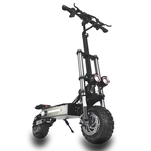Electric Scooter : HWWH Off road Electric Scooter Adult Folding E Scooter Escooter Powerful Dual Motor Dual Suspension 11 in Vacuum Tubeless Tire 60V / 40AH Large Capacity Lithium Battery 100km Battery Life