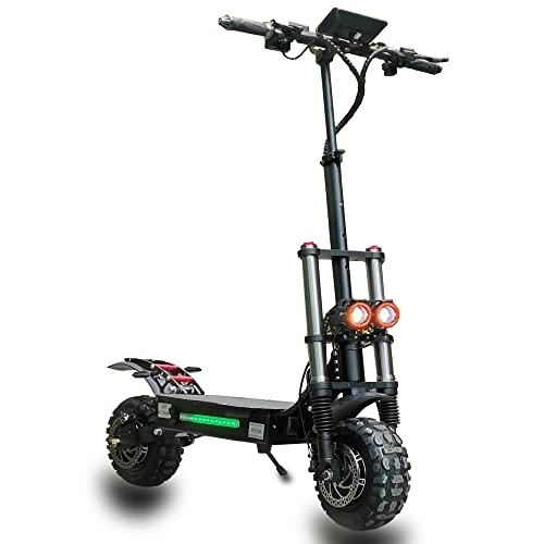 Electric Scooter : HWWH Offroad Electric Scooter Adult Fast Folding E Scooters High Power Dual Motor Twist Grip Throttle 11" All Terrain Tubeless Vacuum Tire Dual Suspension Disc Brake 60V 38Ah Lithium Battery