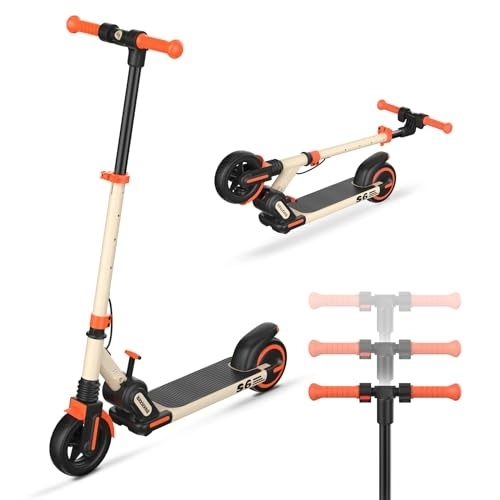 Electric Scooter : isinwheel Electric Scooter, 6.5 Inches Foldable Electric Scooter for Kids Ages 8-12, Up to 15 KM / H, 2 Wheel Scooter, 4 Height Adjustable, Non-slip Wide Deck Lightweight E Scooter for Teenager (Orange)