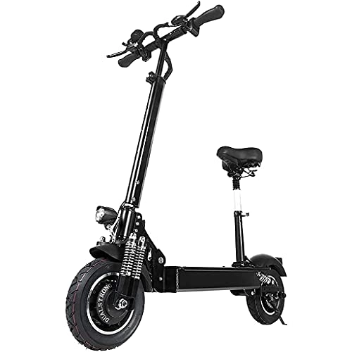 Electric Scooter : J&LILI Electric Roller Folding Roller Scooter Adult, with Seat 10 Inch City Electric Cooter 2000W Double Motor with LED Light And HD Display Lithium Battery 52V 23.6Ah