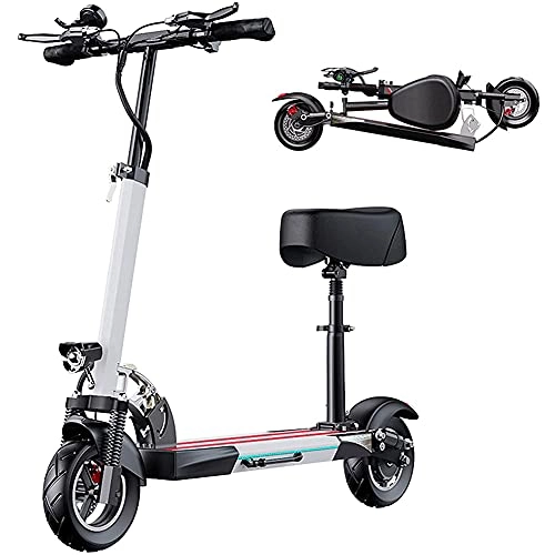 Electric Scooter : J&LILI Electric Scooter, 500W 48V with Seat And Turn Signal, Foldable Electric Scooter with Color LCD Screen, Suitable for Adults And Adolescents, Maximum Load 200 Kg, White, 70~80km