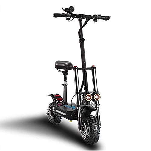 Electric Scooter : J&LILI Electric Scooter for Adults 5400W Double Engine 85Km / H Double Suspension 11Inch Foldable Pendulum Roller with Seat, Improved Body, 33AH（80~90km）