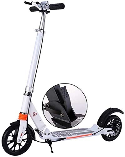 Electric Scooter : JSZHBC Foldable Adult Kick Scooters with Disc Brakes, 2-Wheel Commuter Scooters with Big Wheels, Birthday Gifts for Adults / Teens / Kids, Up to 150kg, Non-Electric Portable (Color : White)