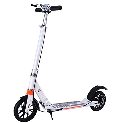 Electric Scooter : Kick scooter adult - With Double Shock Absorption System, Disc Brakes, 3 Height Adjustable, Support 300 lbs Weight, Suitable For Teenagers And Children Over 8 Years Old.（Non-electric）, White