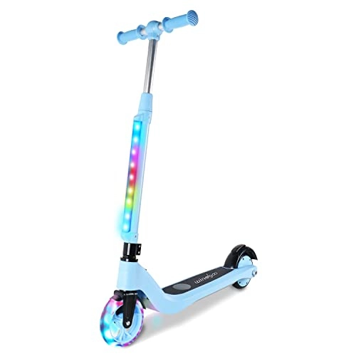 Electric Scooter : Kids Electric Scooter, Electric scooter for kids with Colorful LED Lights , Windgoo M1 Foldable Electric Scooter for Kids ages 6-10-Blue