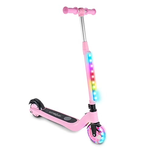 Electric Scooter : Kids Electric Scooter, Electric scooter for kids with Colorful LED Lights , Windgoo M1 Foldable Electric Scooter for Kids ages 6-10-Pink