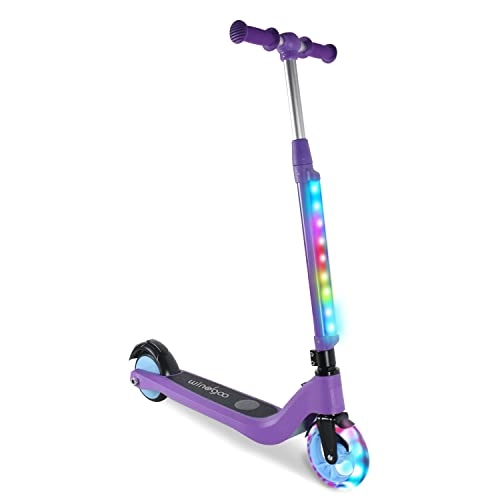 Electric Scooter : Kids Electric Scooter, Electric scooter for kids with Colorful LED Lights , Windgoo M1 Foldable Electric Scooter for Kids ages 6-10(Purple)