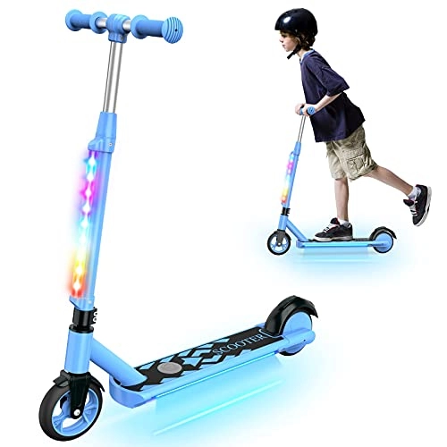Electric Scooter : Kids Electric Scooter, Lightweight & 3 Adjustable Heights, Electric Scooter for Kids Ages 6-12, Rainbow LED Lights Kick-Start Scooter for Teens, Boys and Girls Best Gift
