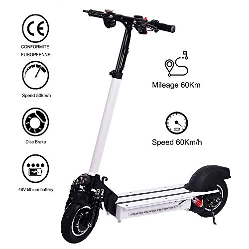 Electric Scooter : Lamtwheel Electric Scooter 1200 Watt Motor - Range 40-50 km with All-Terrain Tyres - Foldable - Electric Scooter 48 V / 22 Ah Black Red, white, 1200W