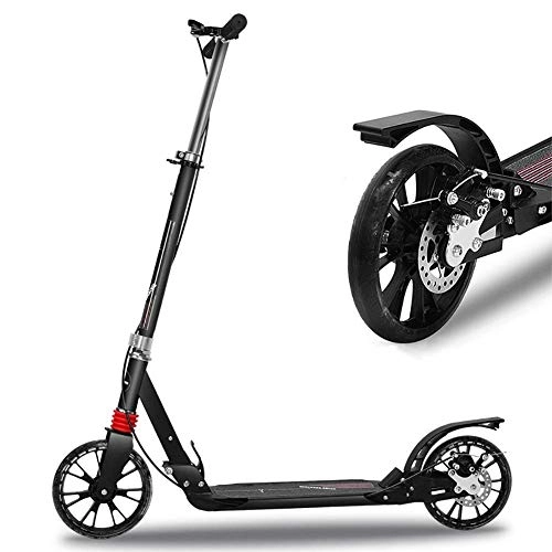 Electric Scooter : LJ Scooter, Outdoor Sports Scooter Kick, Black Folding Adult Kick with Handlebar Big Wheel, Shock Absorbing Non-Electric with Disc Hand Brake, 150Kg Load Adult Child Toy Balance Car Mini