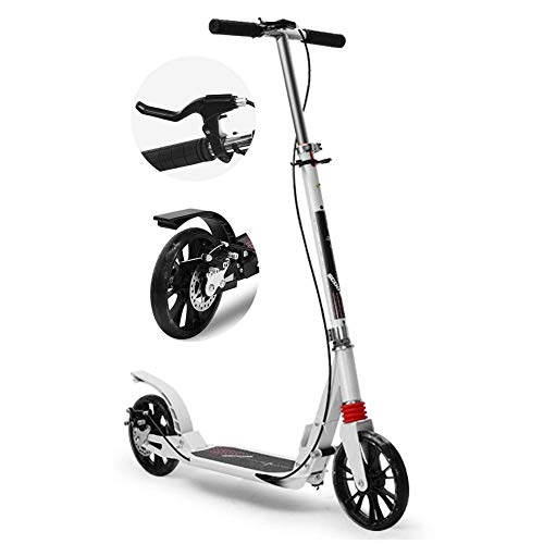 Electric Scooter : LJ Scooter, Outdoor Sports Scooter Kick, White Adjustable Adult with Handlebar Big Shock Absorbing Wheel, Non-Electric Kick with Disc Hand Brake, 150Kg Load Adult Child Toy Balance Car Mini