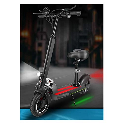 Electric Scooter : LJP Electric Scooter With Air Tyre Maximum Speed 37km / h Black E-scooter With Seat Easy To Carry Folding Portable For Adult (Color : Black)