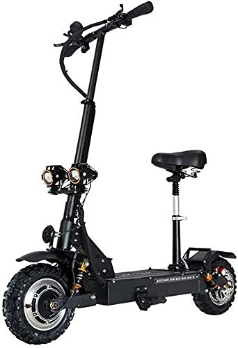 Electric Scooter : LLKK 3200W electric scooter dual drive maximum speed of 85km / h 11 inch off-road tires commuter foldable scooter, the seat belt 60V 24Ah batteries for off-road enthusiasts (Color : -, Size : -)