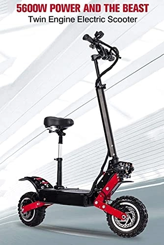Electric Scooter : LLKK Scooter universal electric adult 5600W electric motor max speed 85km / h double drive 11 inch off-road tire folding commuter, with seat and 60V battery (Color : 60v28.6ah)