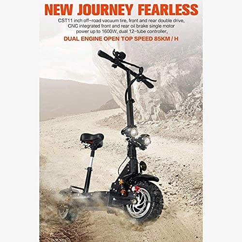 Electric Scooter : LLKK Scooter universal electric double-drive 11 inch off-road CST tire power 3200W adult foldable motorcycle motor moving scooter with seat off-road enthusiast (Color : 23ah)
