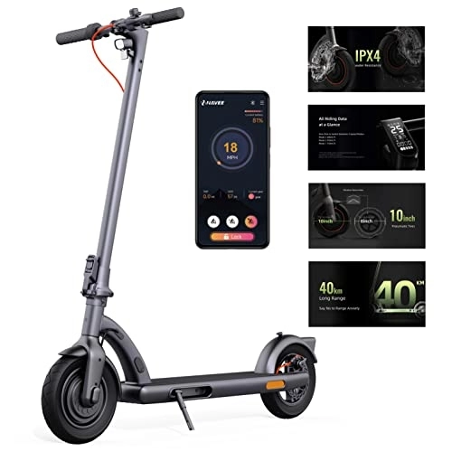 Electric Scooter : NAVEE N40 Adult Electric Scooter, LONG 40km RANGE, Hi-Tech BMS System, 3 speeds - 25 km / h, 10" Pneumatic Tyres, Powerful Motor, E-ABS & Dual Braking, LIGHT WEIGHT Foldable, Bluetooth APP, Waterproof,