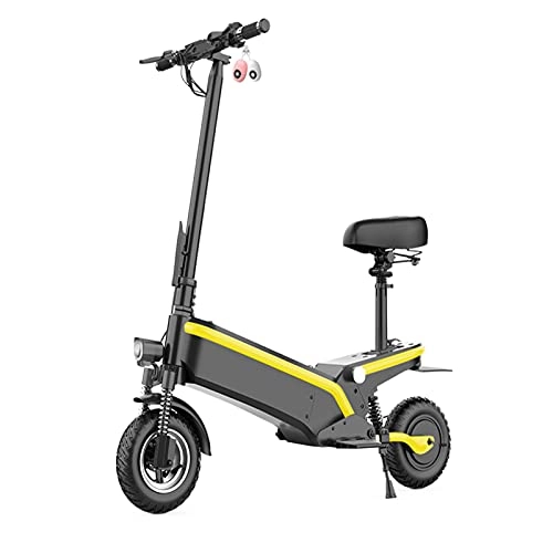 Electric Scooter : NCBH Electric Scooter for Adults, Powerful 500W Motor & Max Speed 60KM / H Pro Scooter, 10'' Explosion-proof vacuum tire, Foldable Electric Scooter with Removable Seat, with remote lock, Yellow, 10AH
