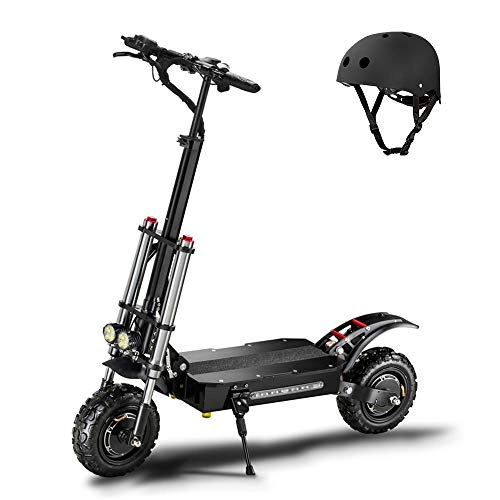 Electric Scooter : Offroad Electric Scooter for Adult, with Safety Helmet, Adjustable Speed All-Wheel Drive, Max Speed 52.8 MPH, 5400W Power, Long Range Battery, 26Ah
