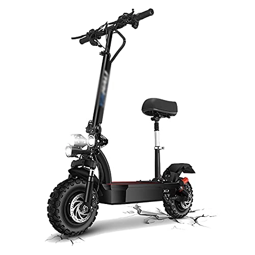 Electric Scooter : QQLK 3200W Folding Electric Scooter for Adults, Mini E Scooter with Seat, Dual Drive, Color LCD, 11 in Explosion Tire, Anti-Theft System, Double Oil Brake, Up to 70km / h, 20AH