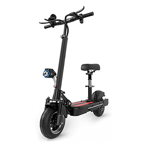 Electric Scooter : QQLK 500W Mini E Scooter with Seat, Folding Electric Scooter for Adults, Dual Drive, Color LCD, Hydraulic Shock Absorption, Up to 45 km / h, 60KM