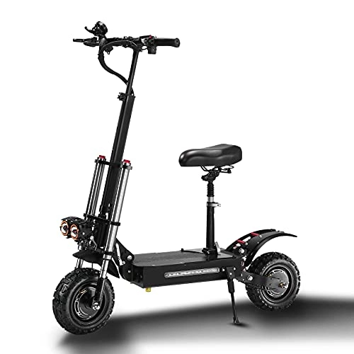 Electric Scooter : QQLK Folding Electric Scooter for Adults, 5400W Mini E Scooter with Seat, Dual Drive, Color LCD, Hydraulic Shock Absorption, Double Disc Brake, Up to 85km / h, 33AH