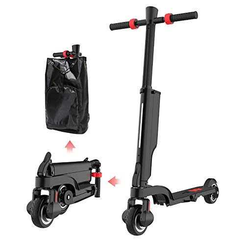 Electric Scooter : QQLK Folding Electric Scooter for Adults, Mini E Scooter with Bluetooth Audio, LCD, Double Brake, Up to 25km / h, Endurance 15-20km