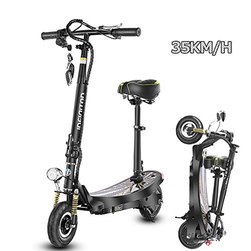 Electric Scooter : QQLK Folding Electric Scooter for Adults, Mini E Scooter with Remote Control, Smart LCD Display, Headlights and Taillights, Up to 35km / h, Endurance 50km - Black