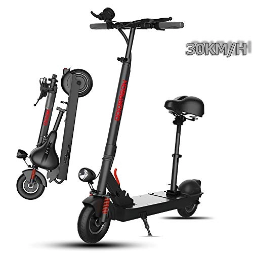 Electric Scooter : QQLK Folding Electric Scooter for Adults, Mini E Scooter with Smart Dashboard, Headlights, Double Shock Absorption, Up to 30km / h - Black