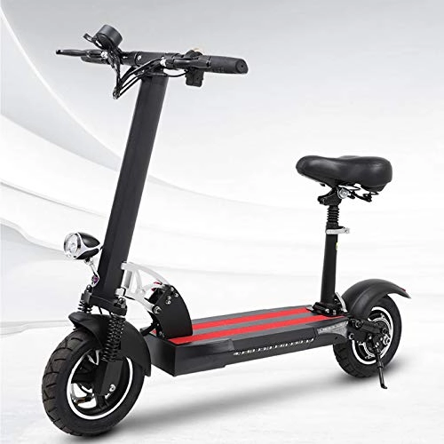 Electric Scooter : QWET Adult Electric Scooter Can Be Foldable, Front And Rear Double Disc Brakes, 48V High-Speed Brushless Motor, 3-Speed Electric Vehicle, Off-Road Tires, Black