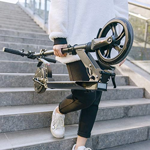Electric Scooter : QWET Folding Electric-Assisted Two-Wheeled Scooter, 180W Brushless Motor Eabs Electronic Brake Anti-Skid Anti-Slip Tires, Dual Shock Absorption System, Black