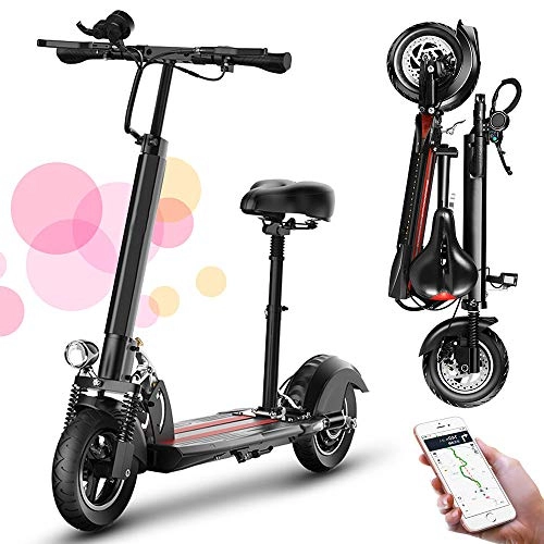 Electric Scooter : Scooters for Adults Electric with Seat Fold Up, 48V500W Two Wheels Electric Scooter Foldable with Removable Seat, 25Km Long-Range 10Ah Lithium Battery, Adjustable