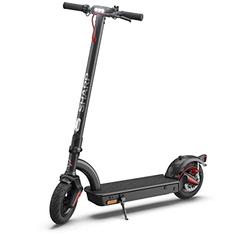 Electric Scooter : SHARP EM-KS2AEU-B E Scooter, Adult Electric Scooter, Foldable E-Scooter, Kick Scooter with Suspension & Stand, Digital Display, Dual Brake System, USB Phone Charger, LED Headlight & Rear Light - Black