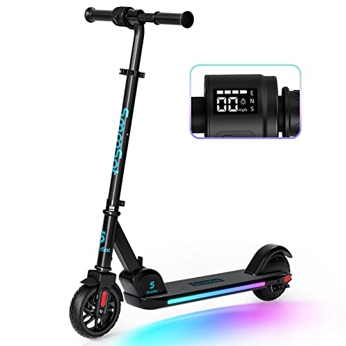 Electric Scooter : SmooSat E9 PRO Electric Scooter for Kids, 5 Modes Rainbow Light, LED Visible Display, 3 Level Adjustable Speeds and Heights, Foldable and Lightweight Electric Scooter, for Kids Age 8+