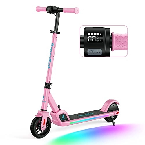 Electric Scooter : SmooSat E9 PRO Electric Scooter for Kids, Colorful Rainbow Light, LED Display, Adjustable Speed and Height, Foldable, Ages 8 and Up