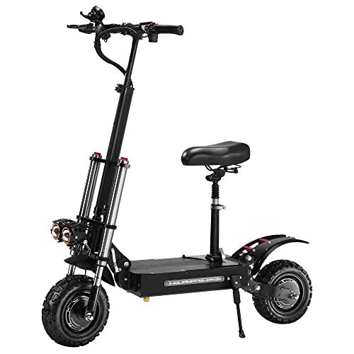 Electric Scooter : SSCYHT Off Road Elcetric Scooter 52.8 MPH Top Speed 62.1 Miles Endurance Range 11" All Terrain Tire 5400W Folding Scooter with Seat 60V 38Ah Battery Hydraulic Shock Absorber Dual Disc & EBS Brake