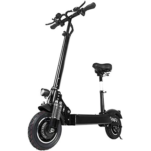 Electric Scooter : TKTTBD Electric Scooter Motor Foldable Scooter, 10-inch City Electric Scooter With Seat 2000W Dual Motor, with LED Lights And High-definition Display Lithium Battery 52V 23.6Ah