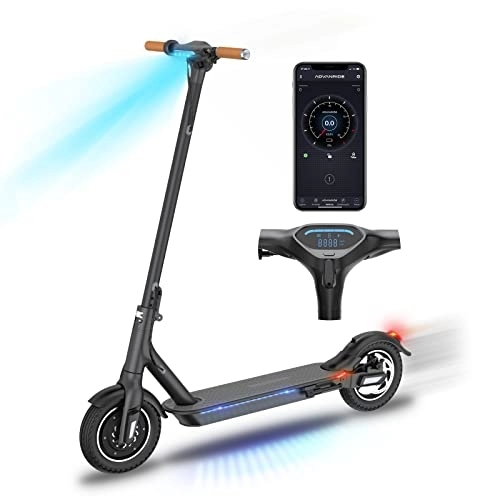 Electric Scooter : TOMOLOO Electric Scooter for Adults with Led Lights and UL2272 Certifled, 10'' Solid Tires Adult Scooter Folding Commuting Electric Scooters with Shock Absorption Spring and APP Connected Safe Lock