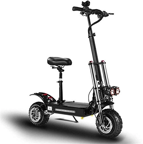 Electric Scooter : XINHUI Foldable Electric Scooter for Adult 5400W with Dual Motor Double Suspension 11Inch Off-Road Tires And Seat, 60V 38Ah Battery 85Km / H
