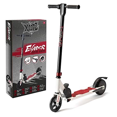 Electric Scooter : Xootz Kid's Evader Electric Scooter for Adults, Ultra Lightweight Foldable, 24V Rechargeable Battery, White / Red, One size