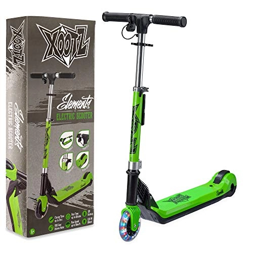 Electric Scooter : Xootz Kids Electric Scooter Folding with LED Light Up Wheel and Collapsible Handlebars, Element, Green
