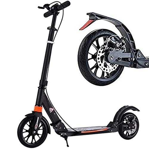 Electric Scooter : XYEJL Adult Scooter, Two-Wheel Aluminum Alloy Portable Fold Scooter Travel Non Electric Sports Pedal Scooter with Hand and Foot Brakes, for Adults and Teens, Black