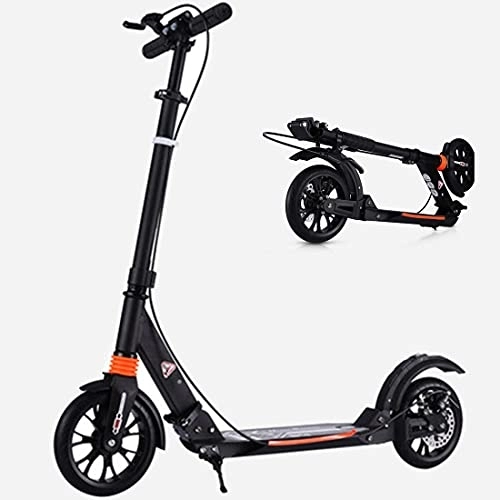 Electric Scooter : XYEJL Folding Non Electric Two Wheel Aluminum Alloy Scooter, Popular Scooter for Adult, Front & Rear Wheel Anti Shock Suspension with Hand and Foot Brakes, Black