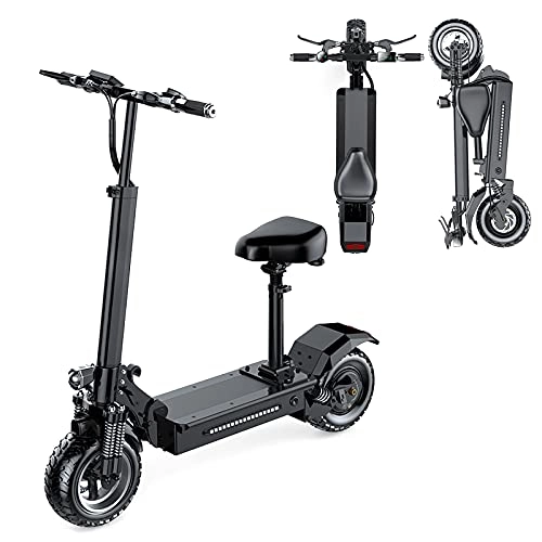 Electric Scooter : Yadaln Push Cart With Seat Collapsible Remote Control LED Lights Waterproof Electric Scooter Adult With Seat Screen Instrument Electronic Throttle Electric Scooter Black