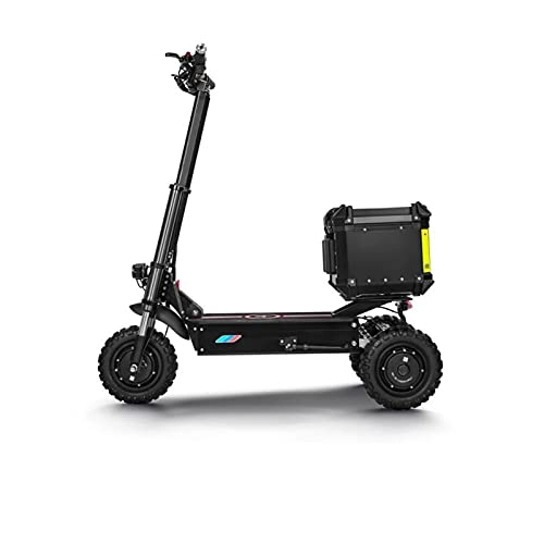 Electric Scooter : YHKJ Electric Scooter, Electric Scooter Three-Wheel Drive with 5400W Motor Three-wheel Drive Up to 43MPH & 46 Miles-11'' Solid Tires Scooter with three brakes Folding, Black, B