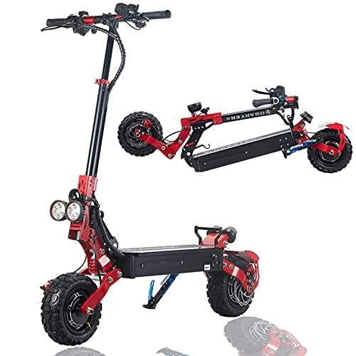 Electric Scooter : YJF-MRY Electric Scooter Adult 2400 W Double Motor Max Speed 40MPH 70 Km Range, Foldable E Scooter with 11 Inch Off-Road Tyres, Double Suspension / Double Brake / Double Headlights