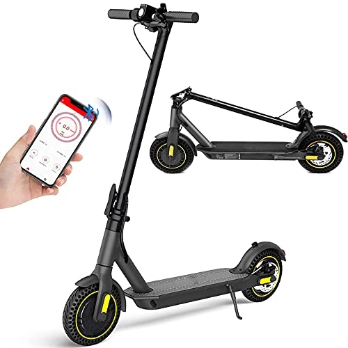 Electric Scooter : YJF-MRY Foldable Electric Scooter for Adult Or Young, E-Scooter with 10'' Honeycomb Tyres, Bluetooth App Control, 35KM Max Distance, Max Speed 15.5 MPH, 350W Motor, IP54 Waterproof