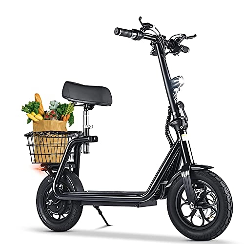 Electric Scooter : YJF-MRY Folding Electric Scooters Adults, E Scooters with Seat And Storage Basket, 40KM Long Range 500W Motor 28MPH 48V 11AH 12 Inches Pneumatic Tires